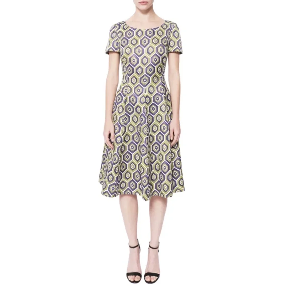 Prada Fall/Winter 2012 Geometric Silk Fit & Flare Short Sleeve Dress Sz. 40 - Picture 3 of 11